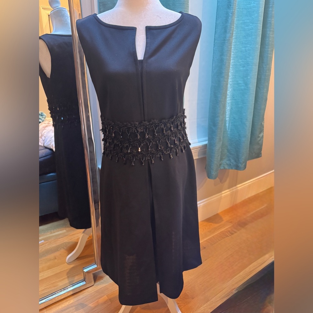 Vintage Dalton  Black Sleeveless Dress with Beaded Waist mint condition size 10